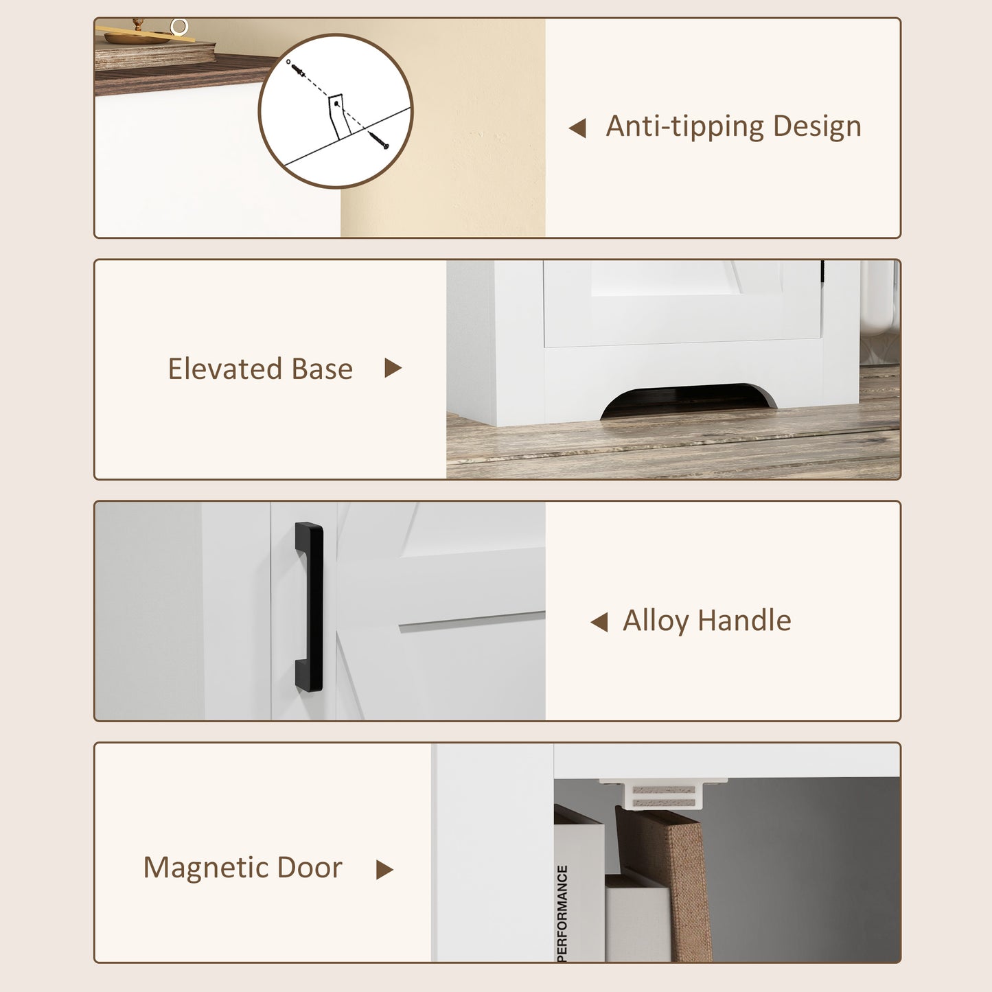 Farmhouse Style Accent Cabinet with Adjustable Shelf, White
