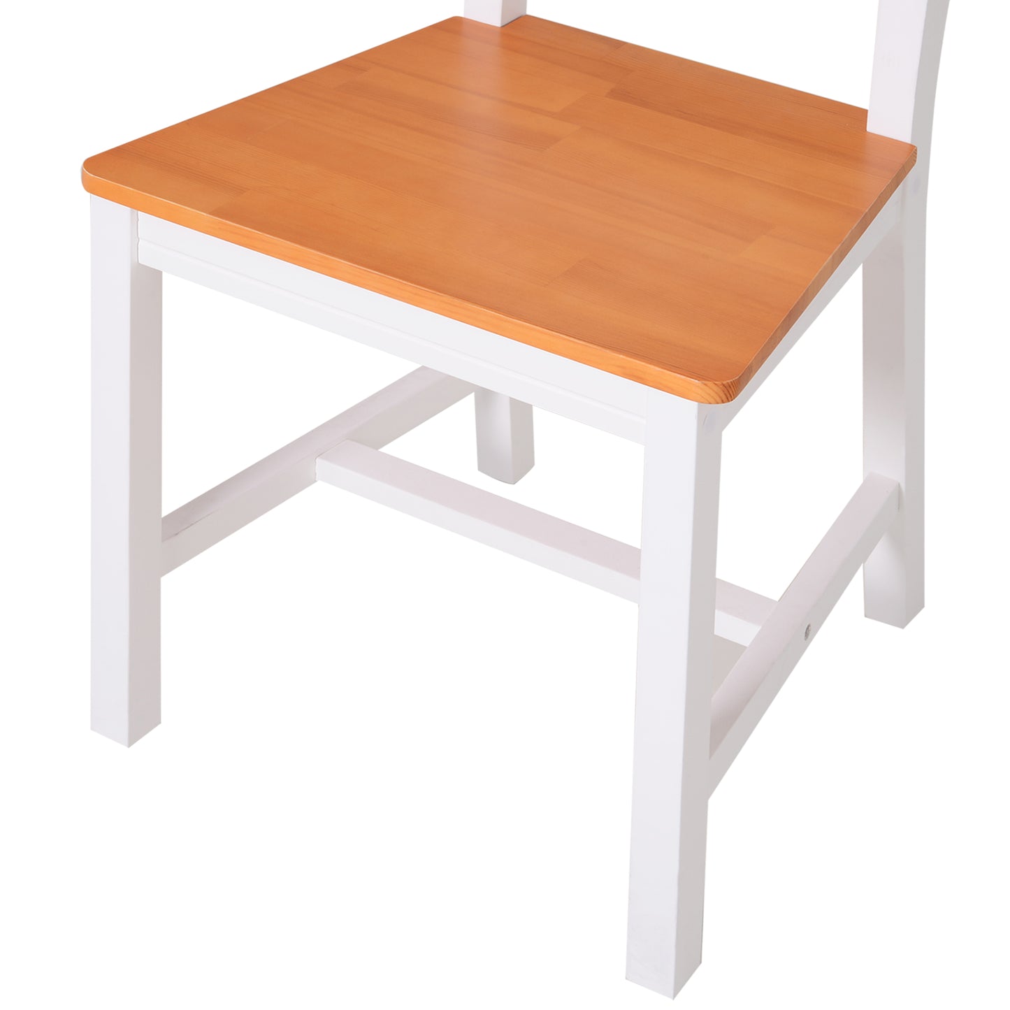 4 Person Pine Dining Set with High Back Chairs, White and Natural Wood