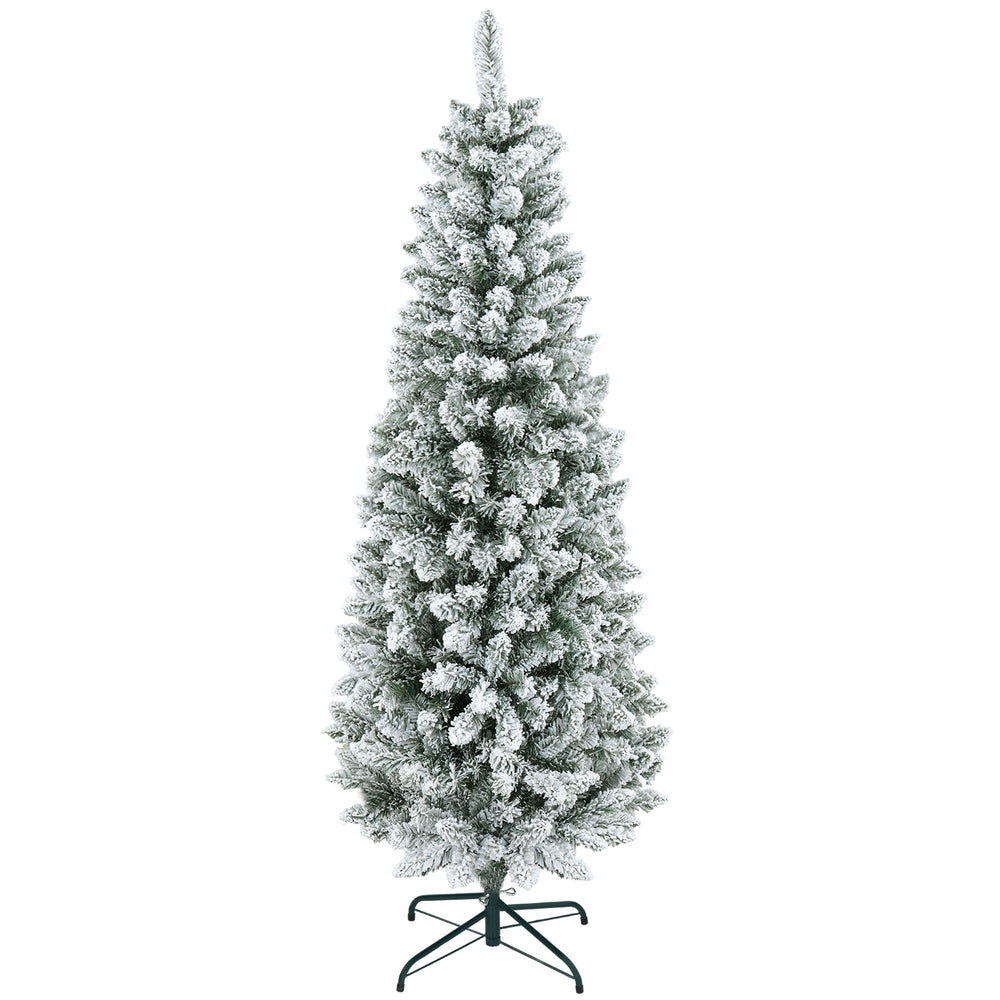 Sapin de Noël crayon de 6 pieds givré vert avec 479 branches et base en métal