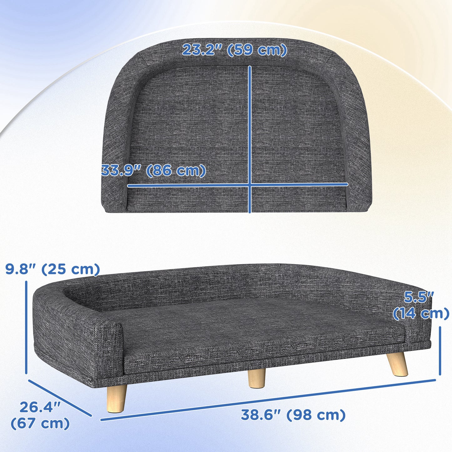 Canapé pour grands chiens avec housse lavable et coussinets antidérapants, gris foncé