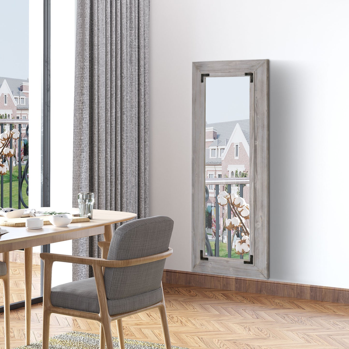 Miroir pleine longueur 140 x 60 cm, montage mural et miroir de sol incliné, vertical ou horizontal pour chambre, gris