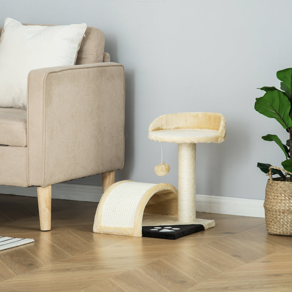 Arbre à chat de 43 cm avec jouet suspendu, beige