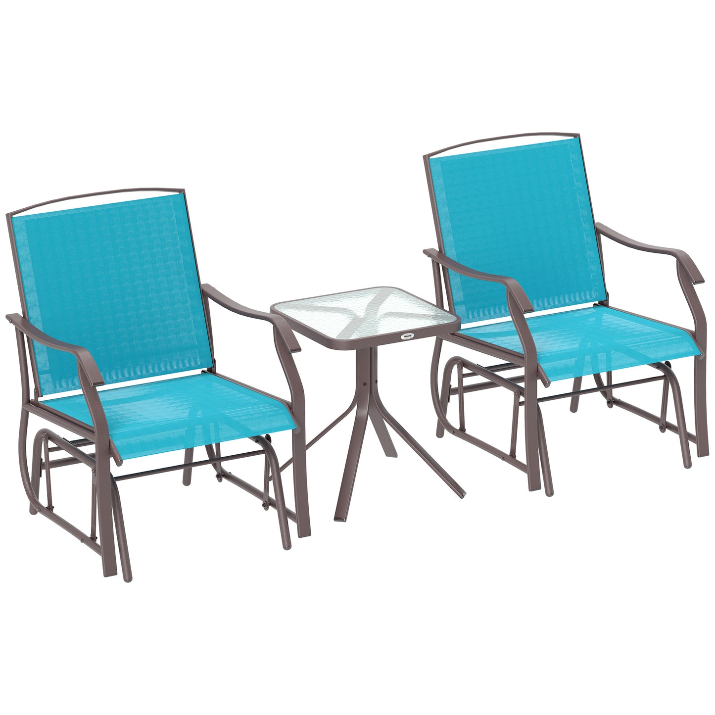 Ensemble de 3 chaises avec assise en maille respirante et table en verre, bleu