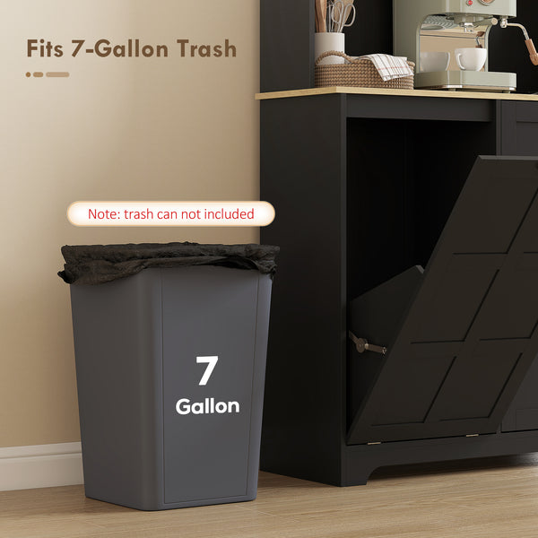 Meuble de rangement avec station de charge, poubelle de 7 gallons, étagères réglables, noir