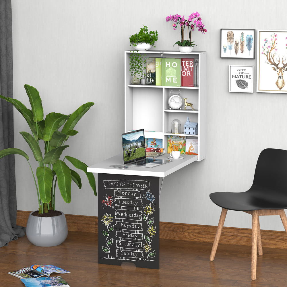 Multifunctional and space-saving folding and convertible wall-mounted desk, white and black