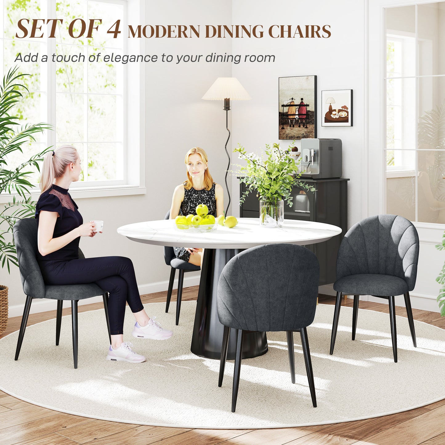 Lot de 4 chaises de salle à manger modernes rembourrées avec pieds en métal, noir