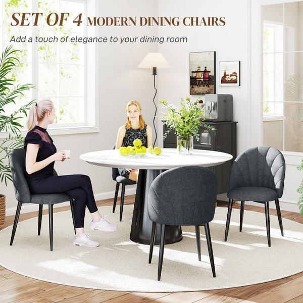 Set of 4 Modern Upholstered Dining Chairs with Metal Legs, Black