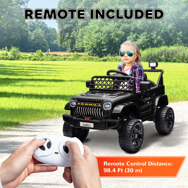 12V electric car with remote control and music, black