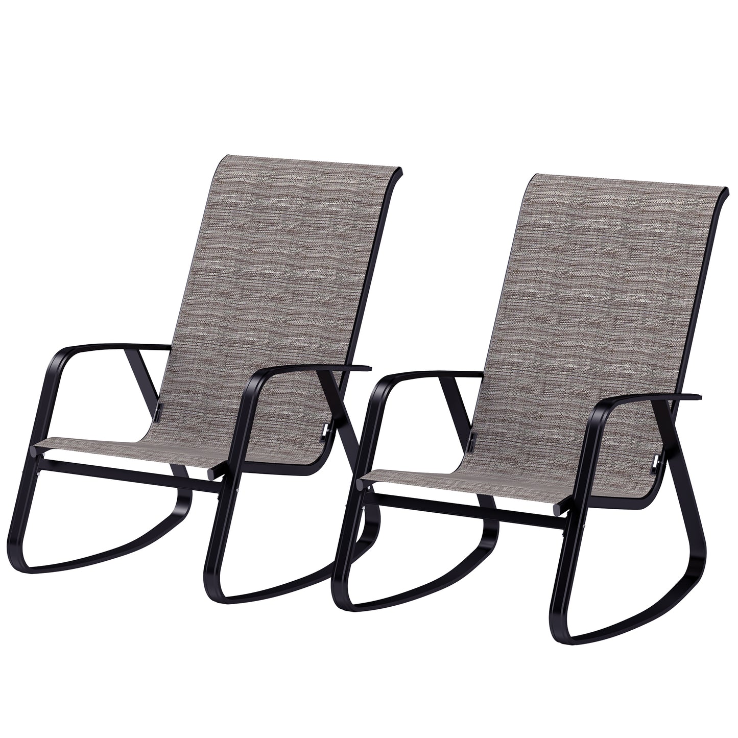 Lot de 2 fauteuils à bascule pour patio avec dossier haut et accoudoirs, marron clair