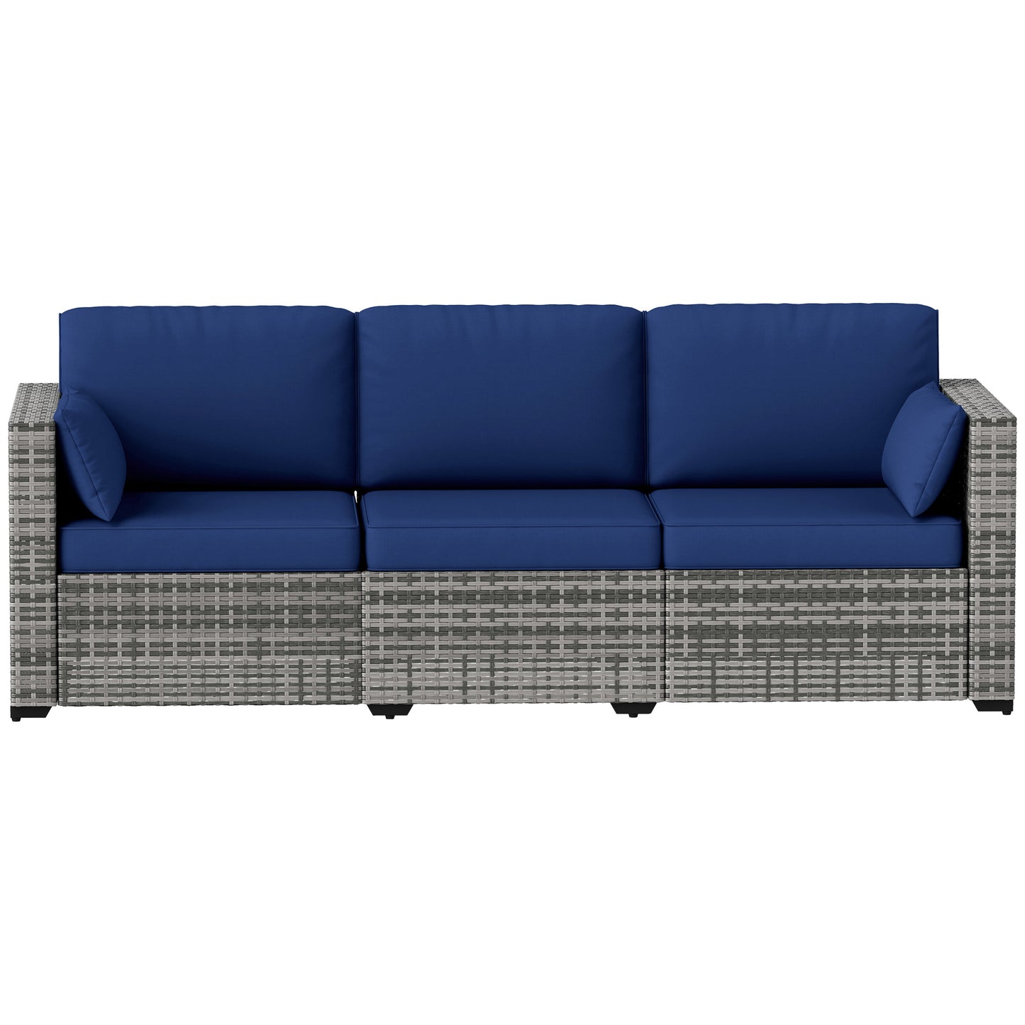 Outsunny 3 Seater Outdoor Sofa with Cushions, Synthetic Rattan Garden Sofa with Cushions for Garden, Poolside, Dark Blue