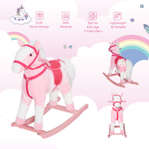 Cheval à bascule en peluche avec son réaliste, rose clair