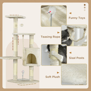 Arbre à chat à plusieurs niveaux de 46 pouces avec griffoir et poteau, beige