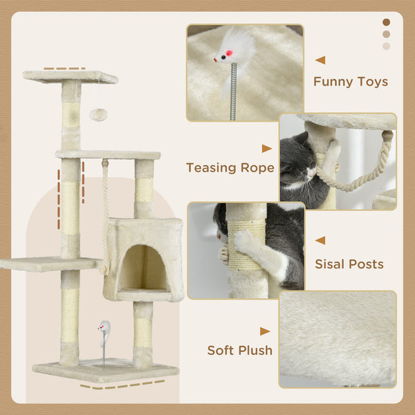 Arbre à chat à plusieurs niveaux de 46 pouces avec griffoir et poteau, beige