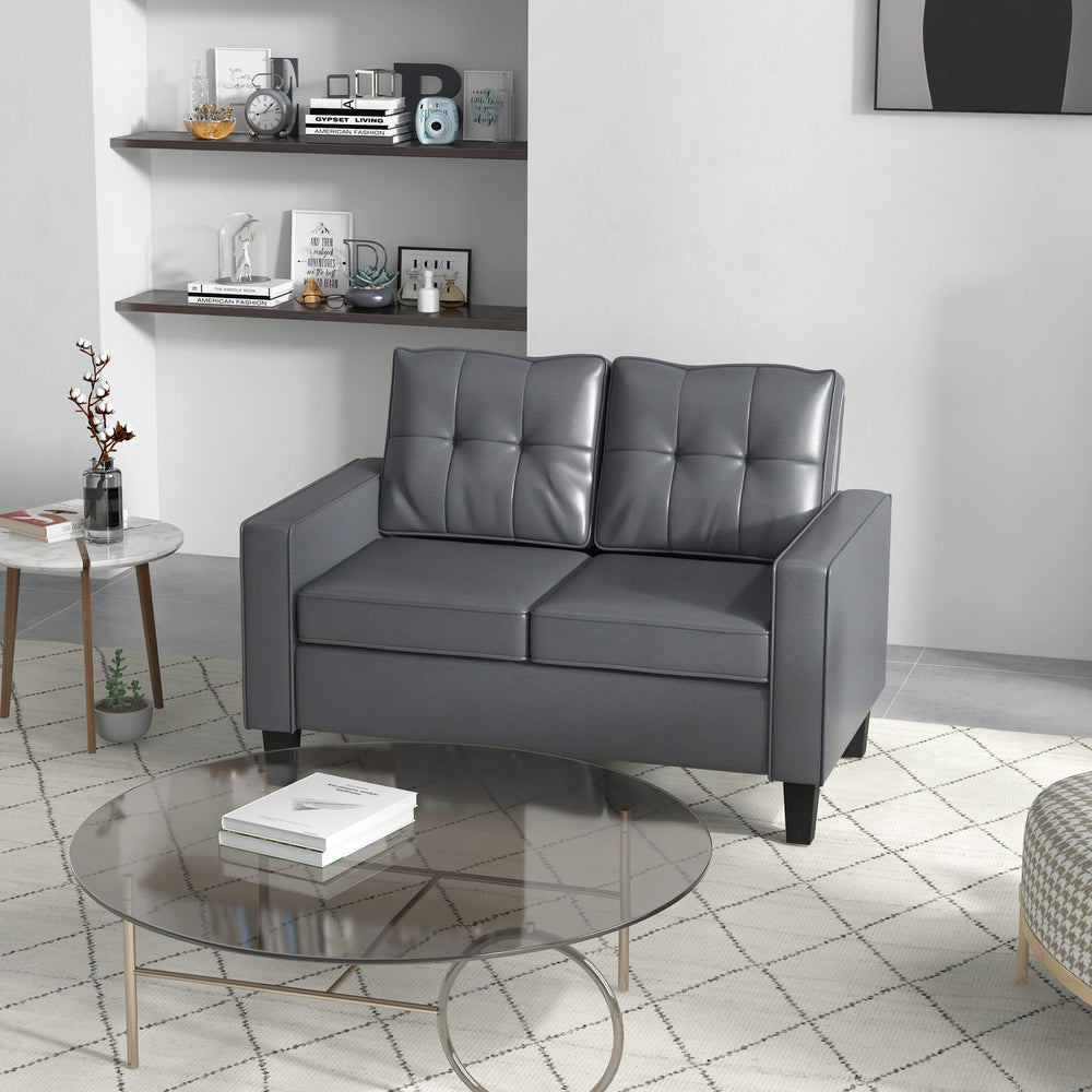 Causeuse en cuir synthétique rembourré avec accoudoirs, gris