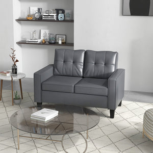 Causeuse en cuir synthétique rembourré avec accoudoirs, gris