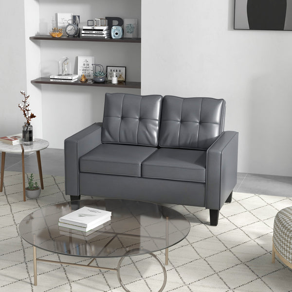 Causeuse en cuir synthétique rembourré avec accoudoirs, gris