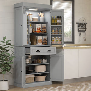 Meuble de rangement avec éclairage LED et étagères à épices, gris