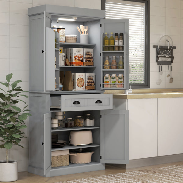 Meuble de rangement avec éclairage LED et étagères à épices, gris