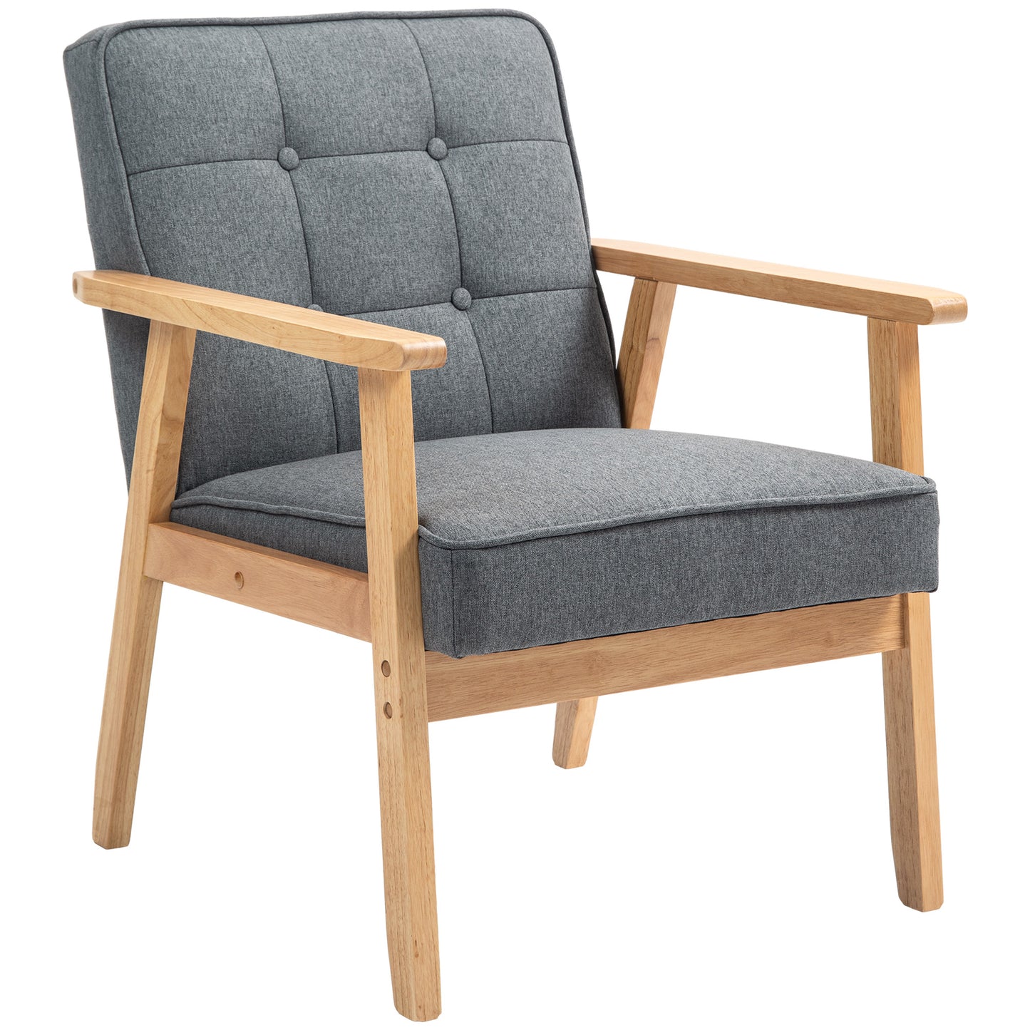 Fauteuil d'appoint moderne avec dossier capitonné, fauteuil en tissu et structure en bois massif pour chambre à coucher, gris