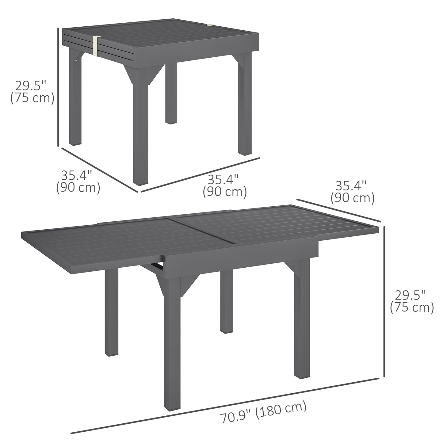 Table de salle à manger d'extérieur extensible en aluminium, gris