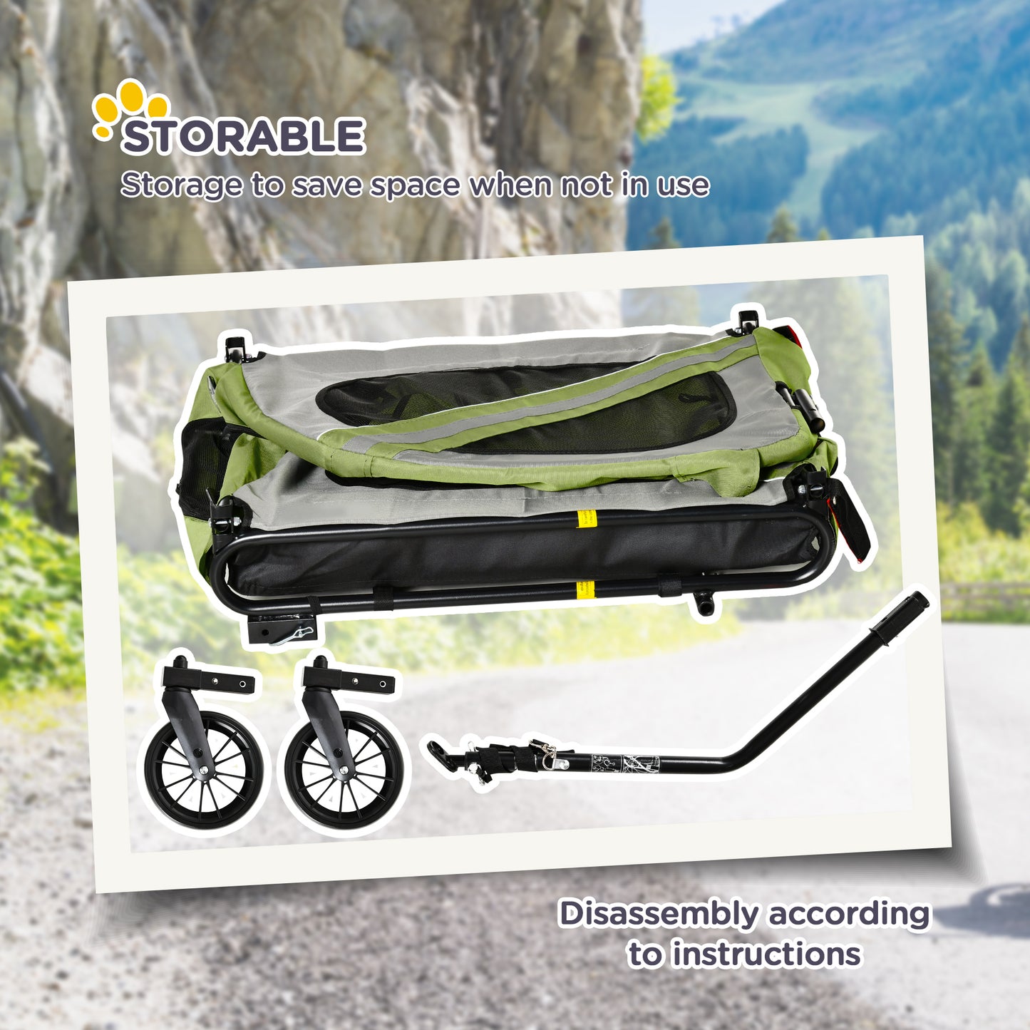 2-in-1 Dog Bike Trailer with Universal Wheel Reflectors, for Small and Medium Dogs, Green
