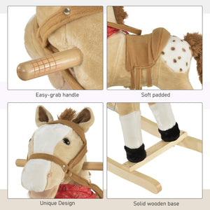 Cheval à bascule en peluche, style cowboy, avec sons réalistes et amusants, beige