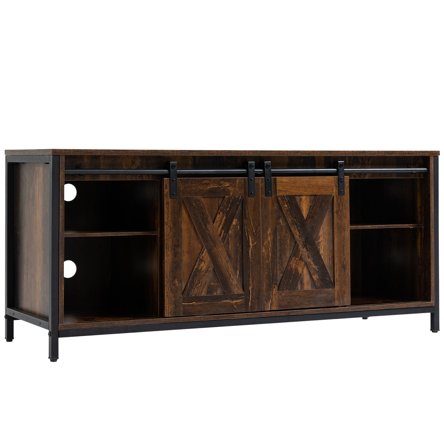Meuble TV industriel HOMCOM pour téléviseurs jusqu'à 60 pouces, console TV avec rangement et 2 portes coulissantes, meuble de divertissement autonome pour salon et chambre, marron