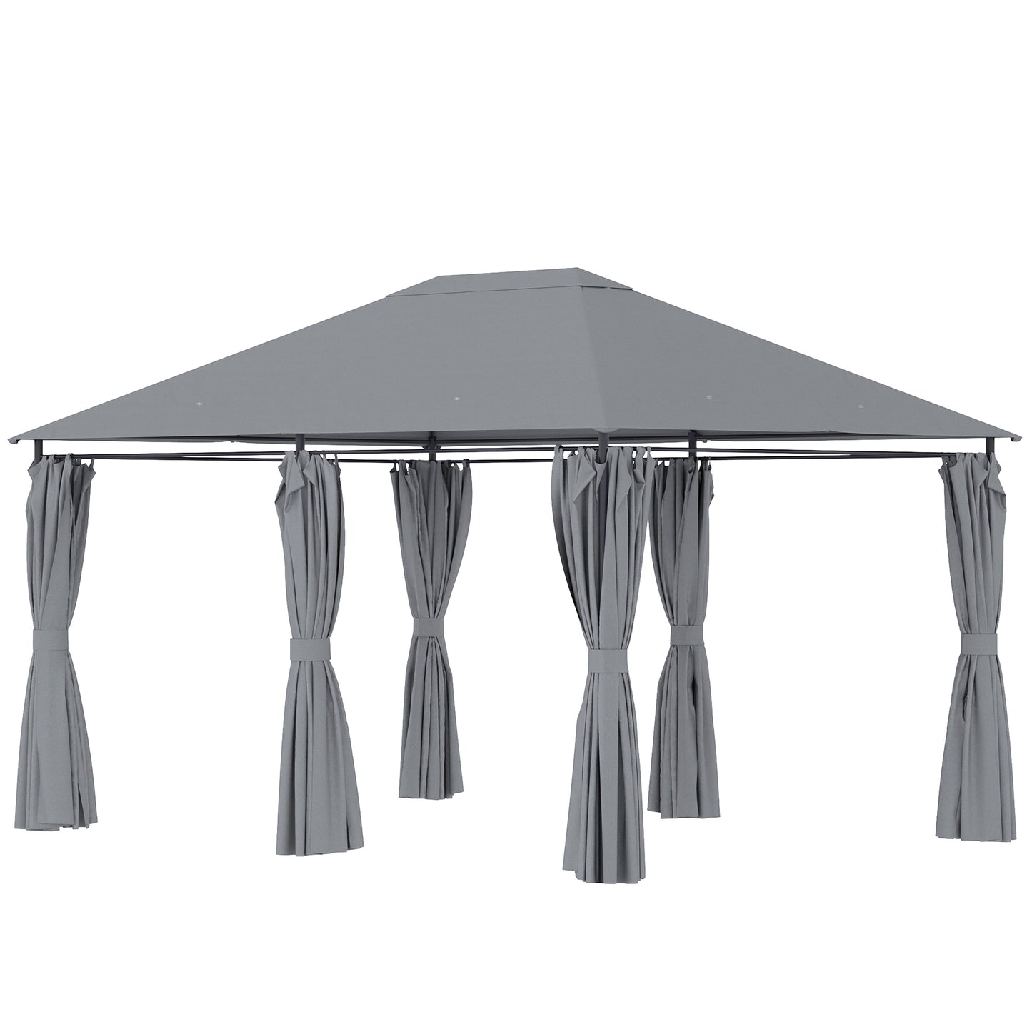 Gazebo 13' x 10' en acier à toit souple avec 6 rideaux amovibles et trous de drainage, gris
