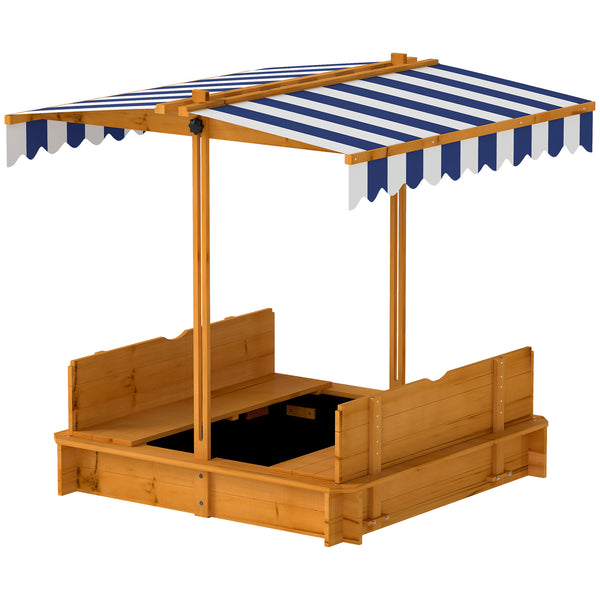 Bac à sable en bois avec couvercle, bancs pliables et auvent réglable