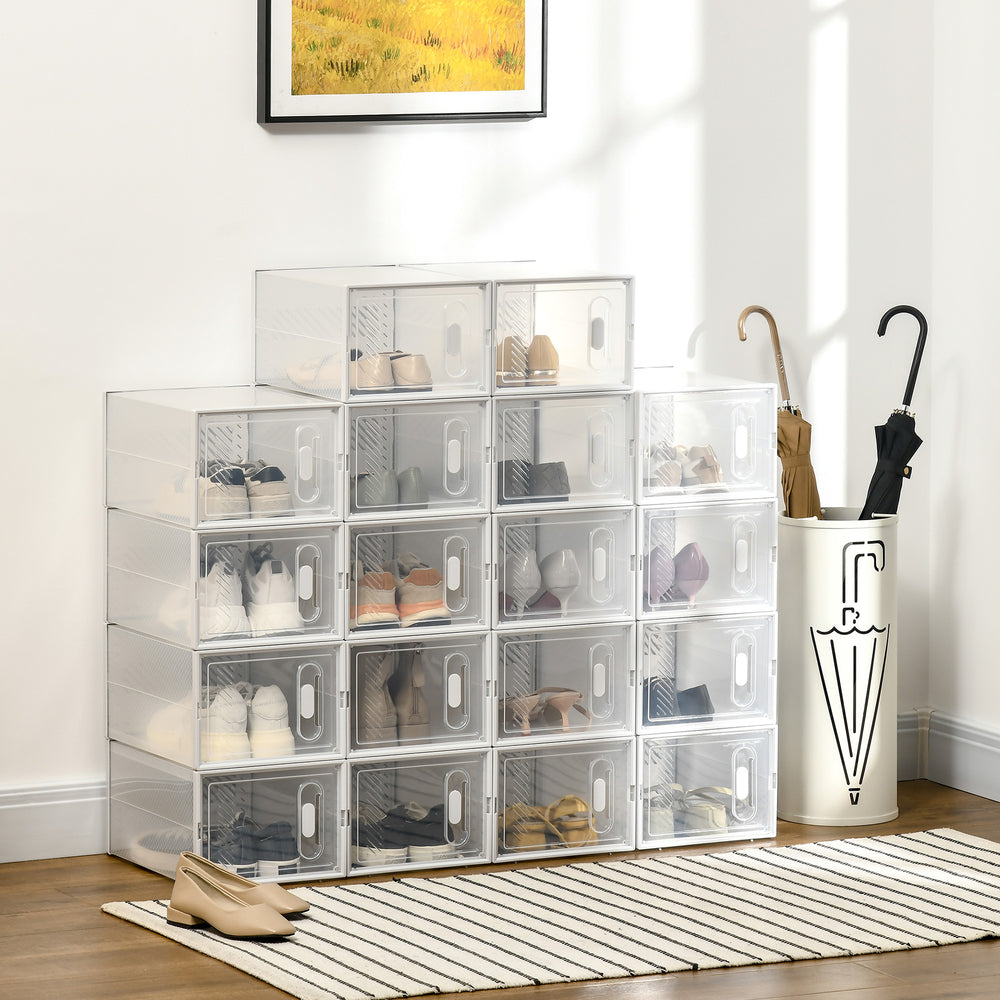 Lot de 18 boîtes de rangement pour chaussures en plastique transparent avec ouverture frontale empilable