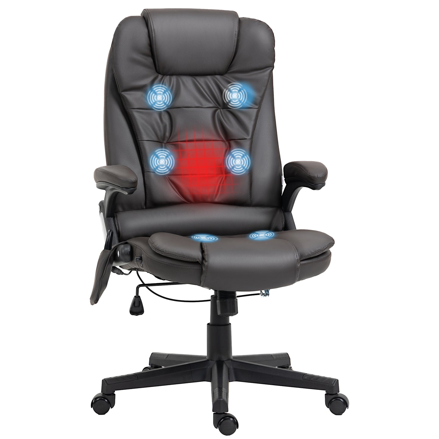 Office chair, heated, ergonomic, massaging, swiveling, vibrating in imitation leather
