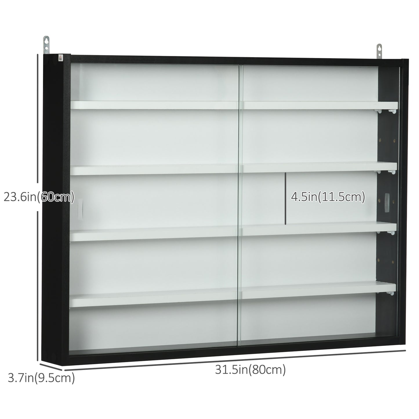 Vitrine à 5 niveaux avec 2 portes vitrées et 4 étagères réglables, noir