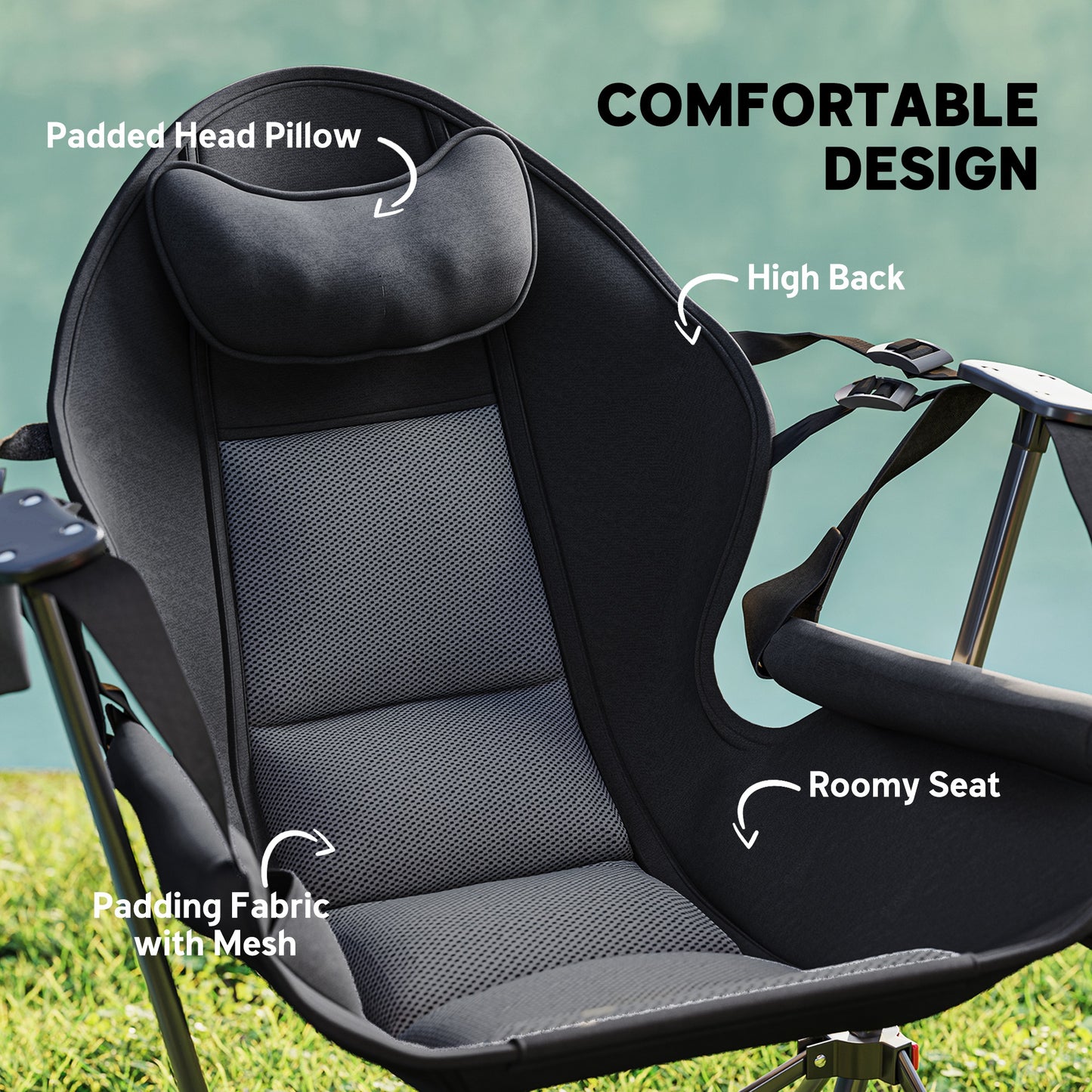 Lot de 2 chaises hamac de camping, dossier réglable, pliable avec porte-gobelet et siège rembourré