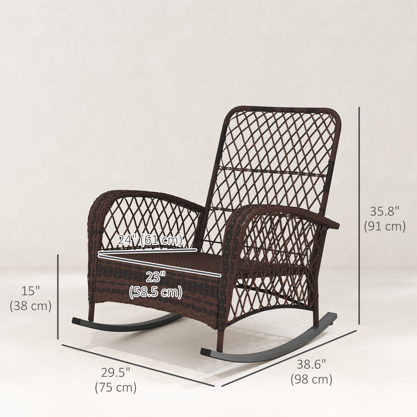 Outsunny Outdoor Wicker Rattan Rocking Chair Set of 2, Patio Rocker with Thick Cushions for Garden Backyard Porch, Gray |