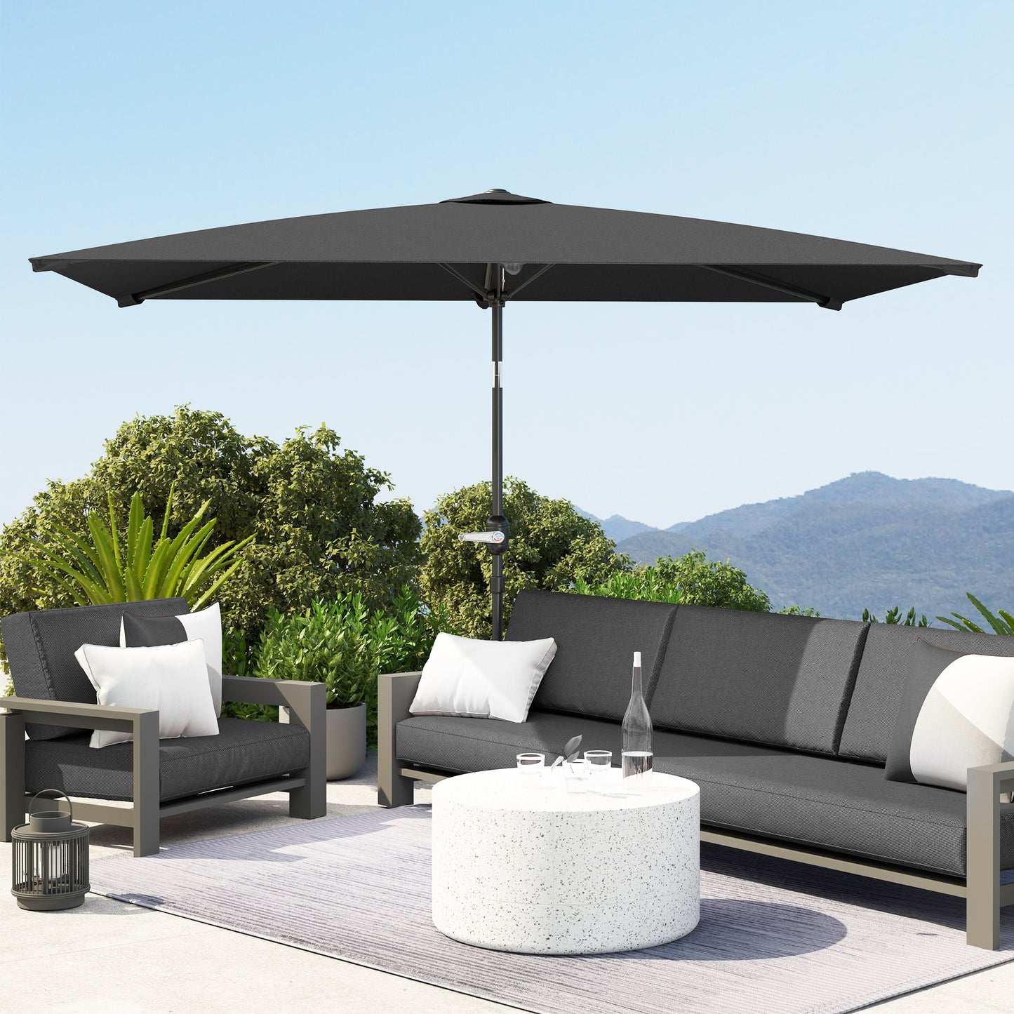 Parasol de jardin rectangulaire inclinable en aluminium 2 x 3 m, parasol de jardin, parasol d'extérieur avec manivelle, gris foncé