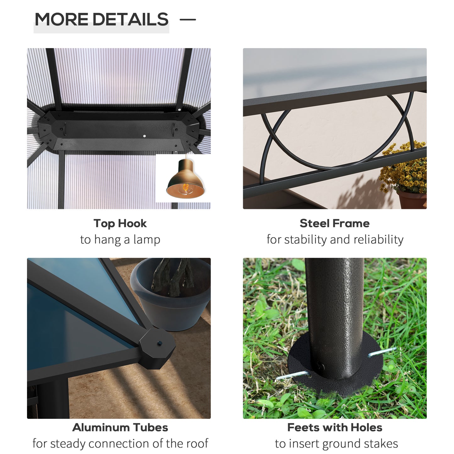 Outsunny 13' x 10' Rigid Polycarbonate Garden Gazebo with Aluminum Frame and Curtains, Dark Grey