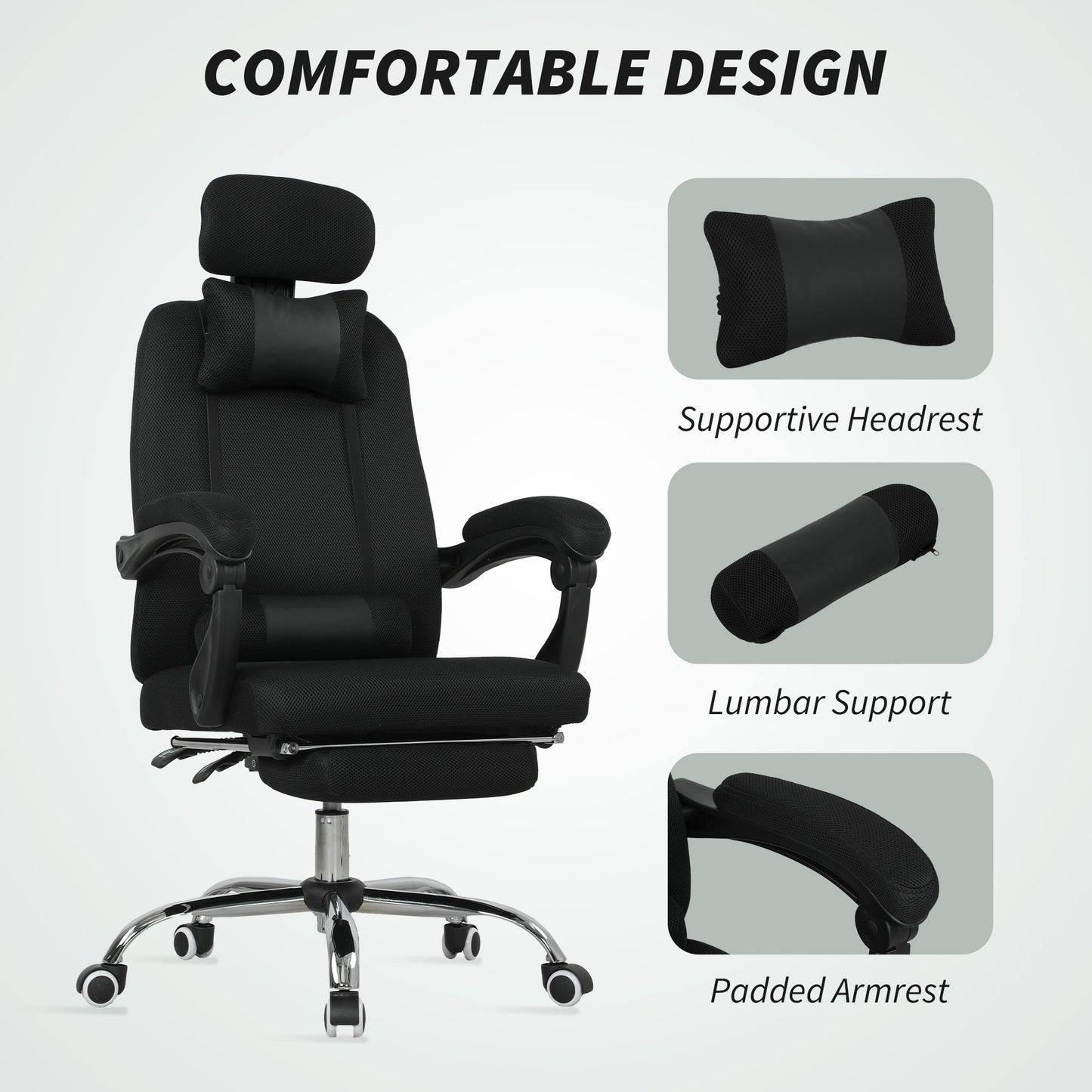 Ergonomic High Back Office Chair with Footrest and Lumbar Support, Black