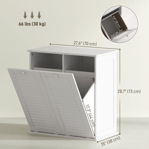 Armoire panier à linge basculant avec 2 paniers et 2 portes persiennes, blanc