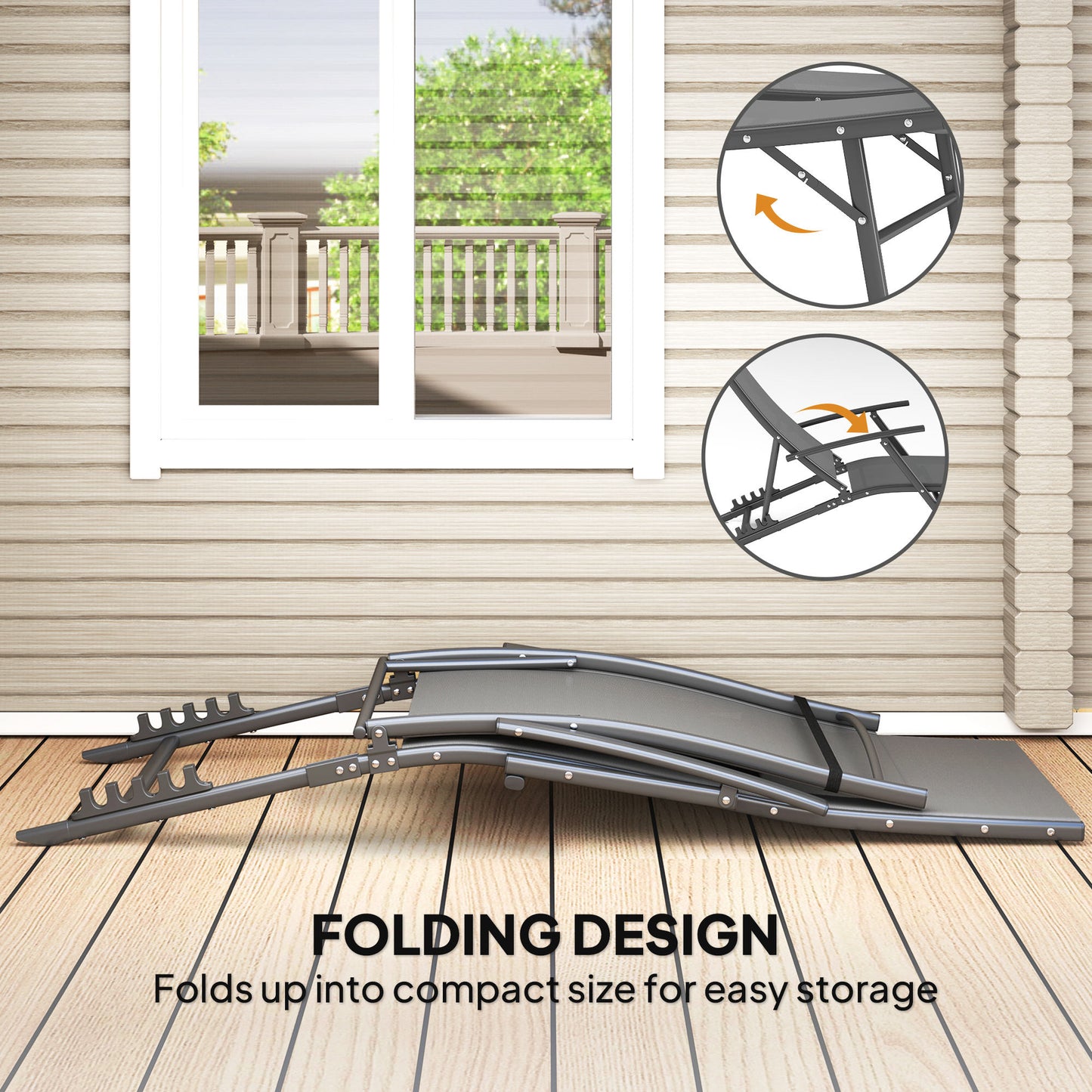 Outsunny Set of 2 Folding Sun Loungers with Cushion for Patio, Garden, Beach, Grey