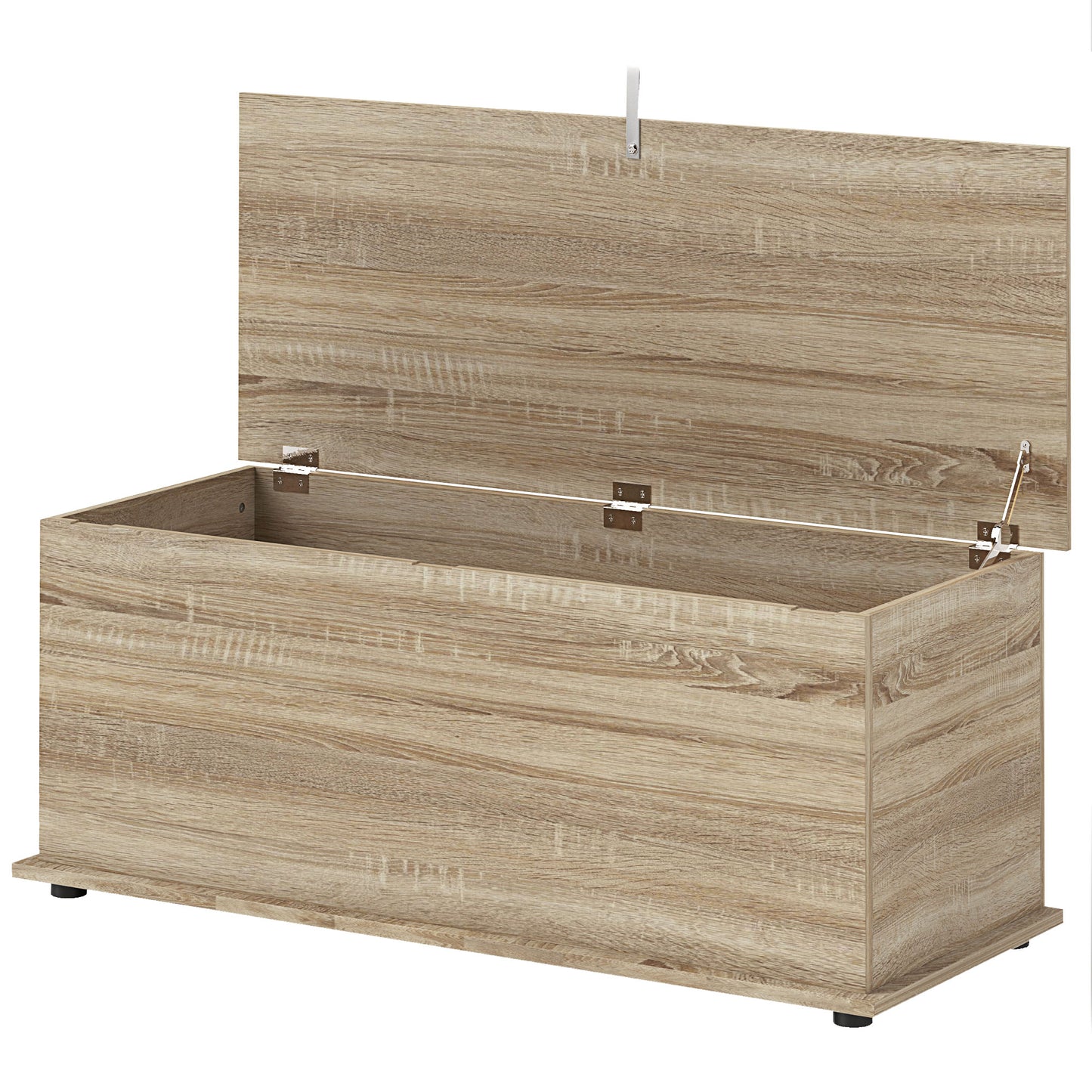 Coffre de rangement avec 2 charnières de sécurité et couvercle rabattable, banc de rangement d'entrée, chêne