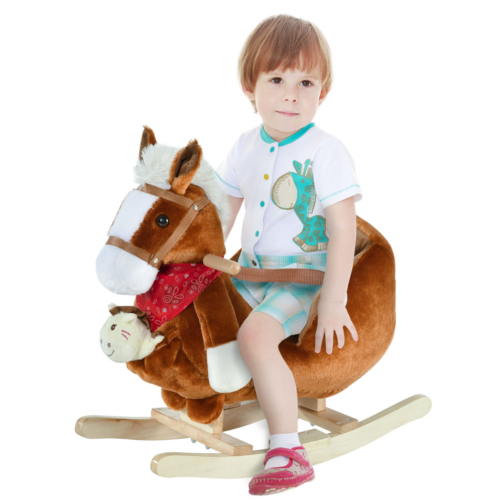 Cheval à bascule avec poignées et marionnette à main, marron