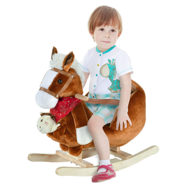 Cheval à bascule avec poignées et marionnette à main, marron