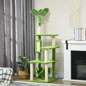 56" Cat Tree with Hammock, Scratching Post, Platforms, Play Ball, Green