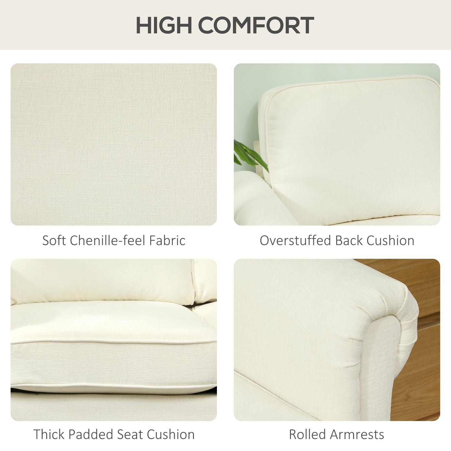 Canapé d'angle moderne avec méridienne amovible, pieds en bois, couleur crème