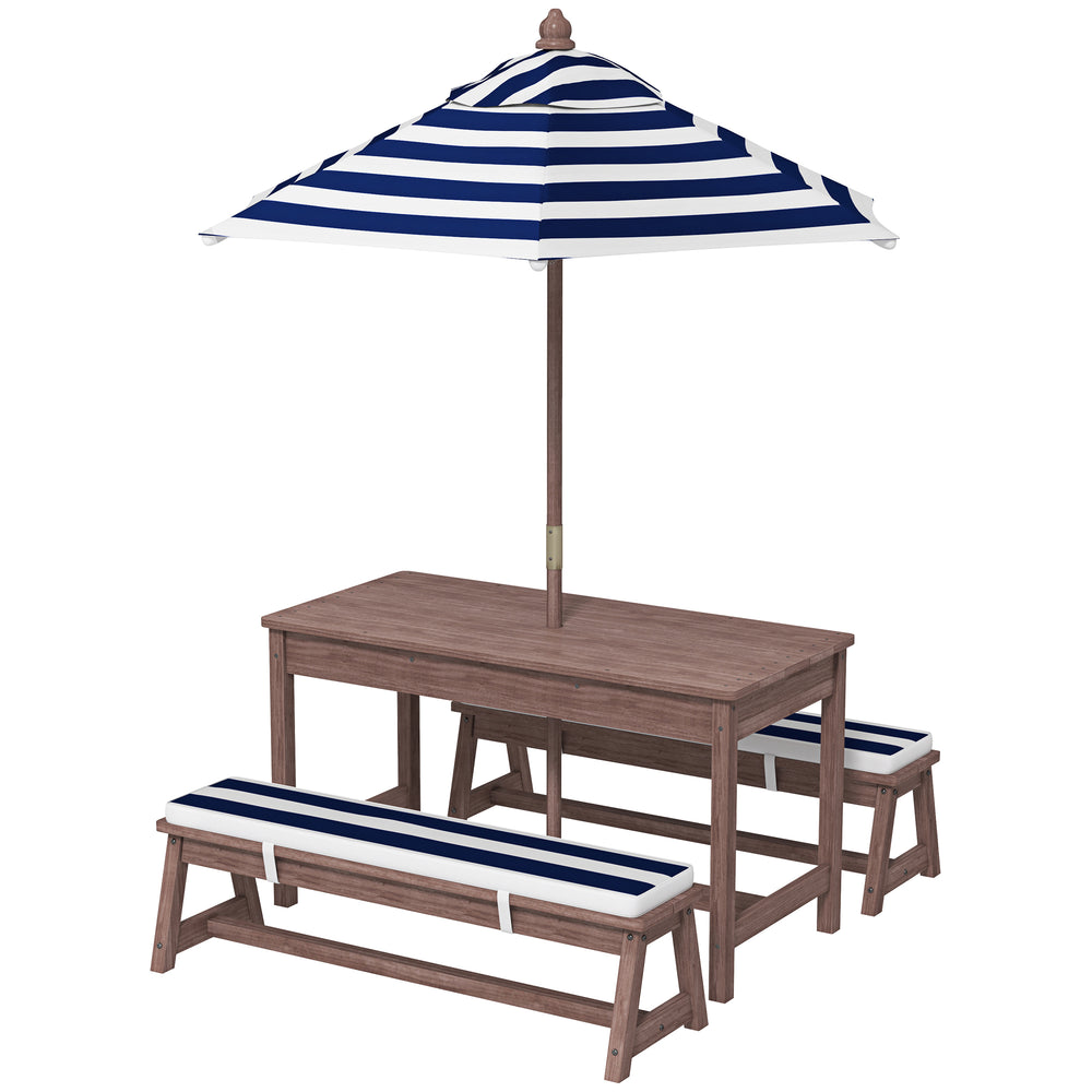 Ensemble table et banc de pique-nique en bois avec parasol amovible et coussins