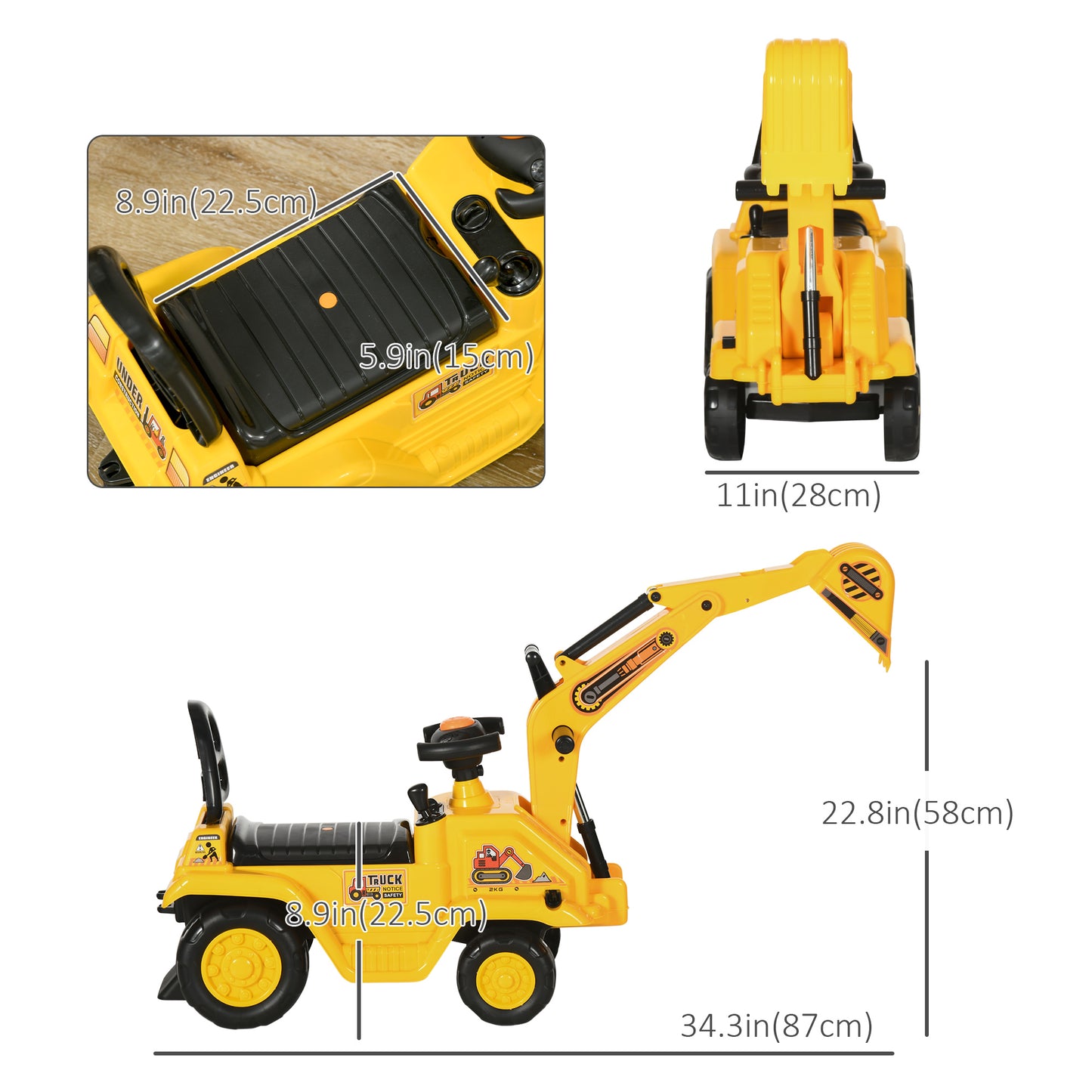 3 in 1 Ride-on Toy Excavator Pull Back Shovel Pretend Play Construction Truck