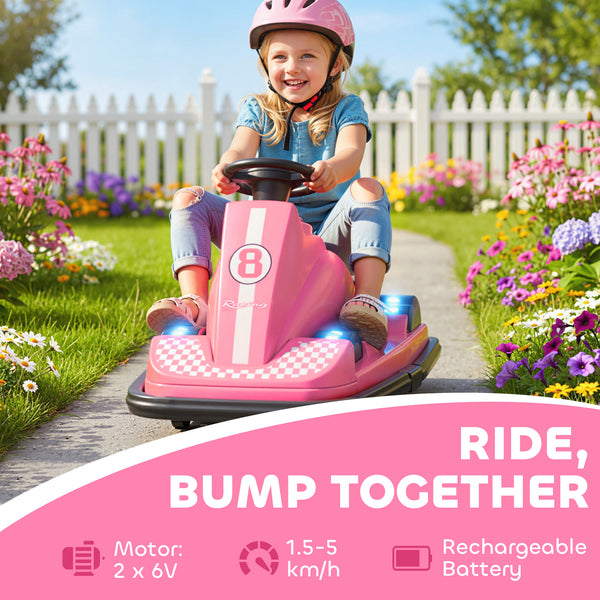 6V Bumper Car, 360 Degree Rotation, Dual Motor, Music, Pink