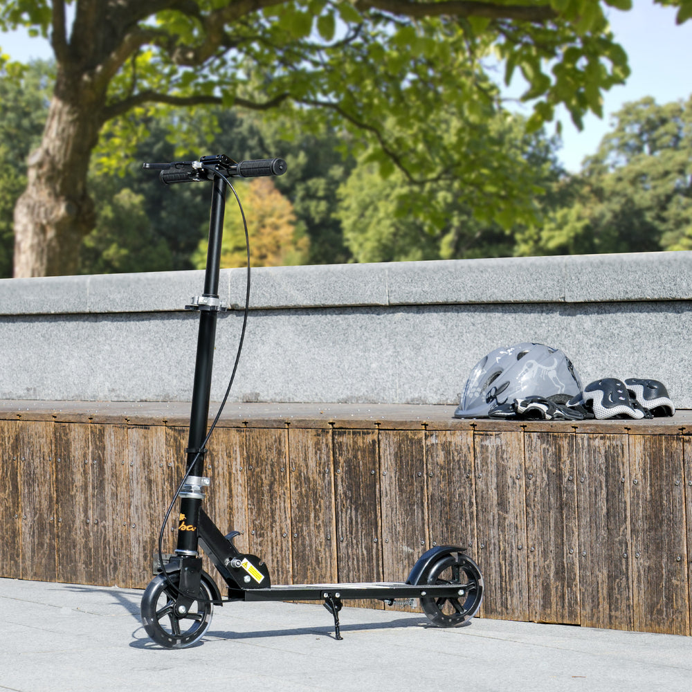 Trottinette avec roues lumineuses, guidon réglable, frein arrière et frein à main, noire