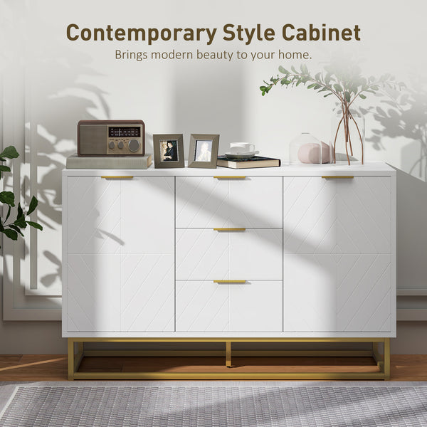 Meuble de rangement avec portes, étagères réglables, pieds en métal, blanc
