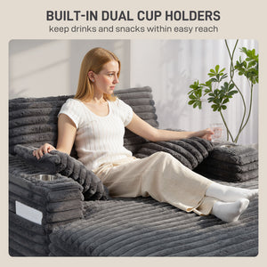 Chaise de lecture rembourré surdimensionné avec porte-gobelets et oreillers, gris